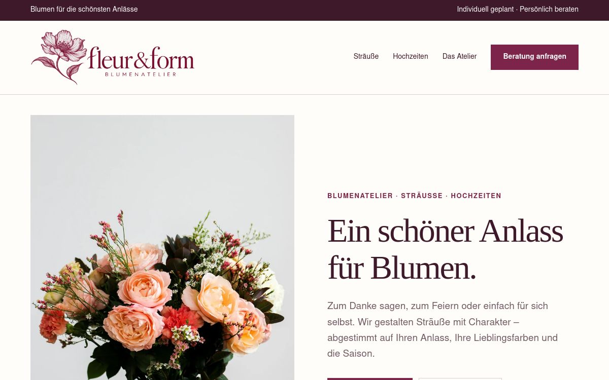 Ansicht der FLEUR & FORM Musterwebsite